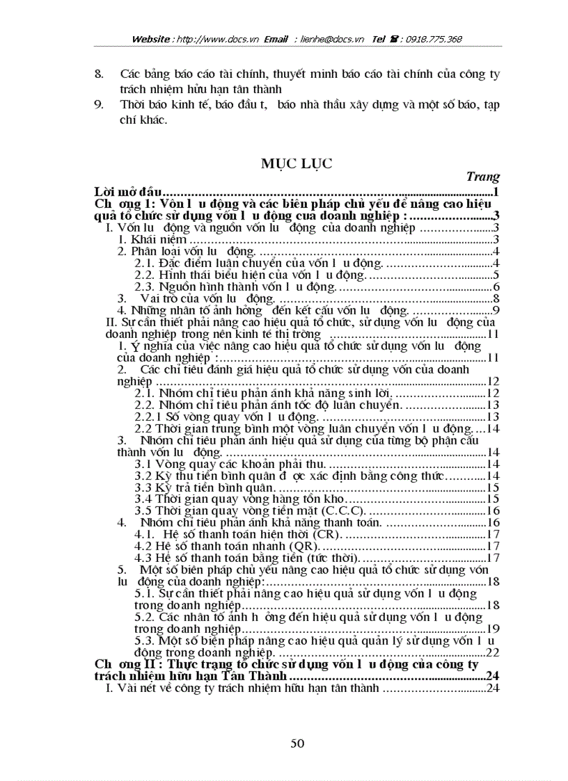 image for page Một số giải pháp nhằm nâng cao hiệu quả sử dụng vốn lưu động tại Công ty trách nhiệm hữu hạn Tân Thành