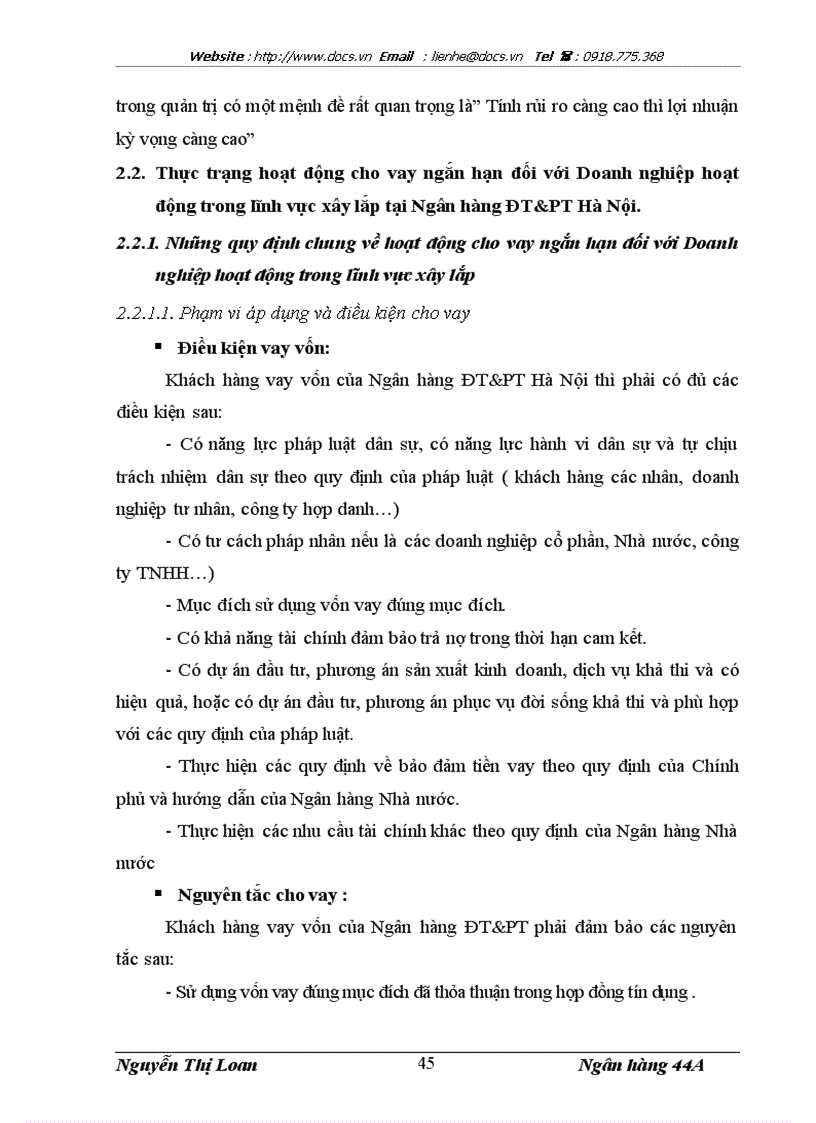 image for page Nâng cao chất lượng cho vay ngắn hạn đối với Doanh nghiệp hoạt động trong lĩnh vực xây lắp tại Ngân hàng Đầu tư và Phát triển Hà Nội