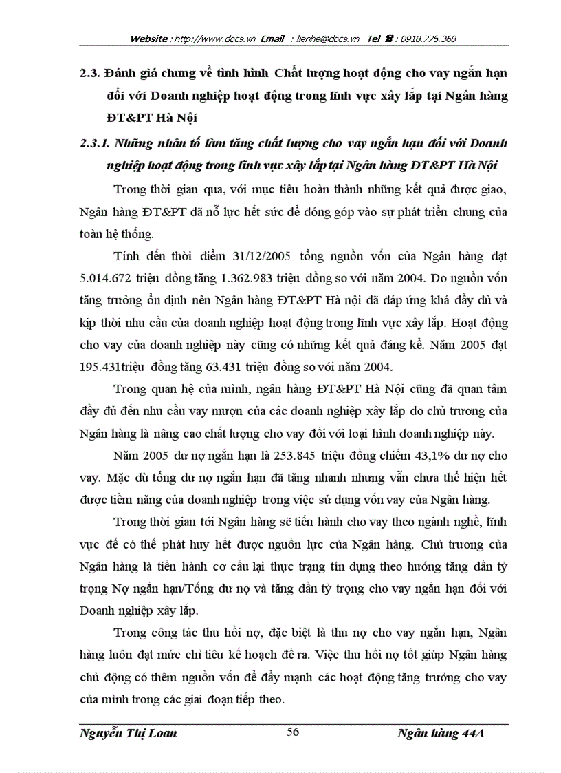 image for page Nâng cao chất lượng cho vay ngắn hạn đối với Doanh nghiệp hoạt động trong lĩnh vực xây lắp tại Ngân hàng Đầu tư và Phát triển Hà Nội