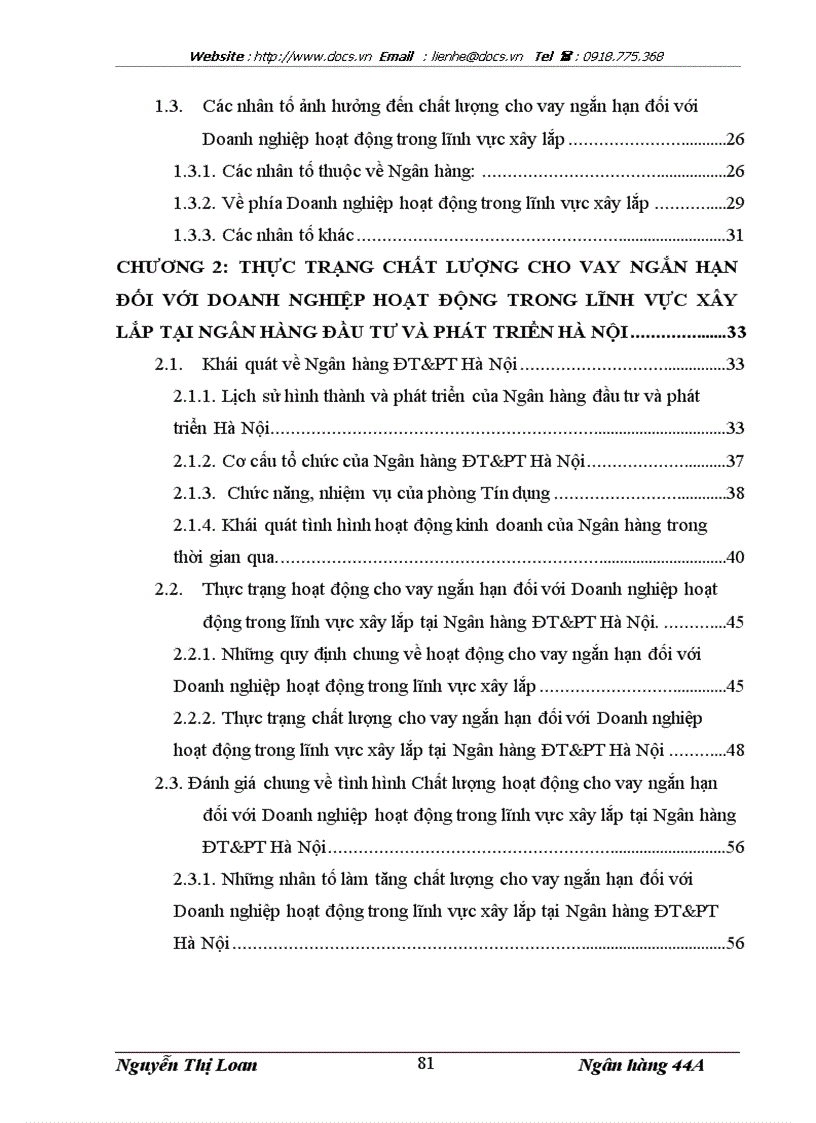 image for page Nâng cao chất lượng cho vay ngắn hạn đối với Doanh nghiệp hoạt động trong lĩnh vực xây lắp tại Ngân hàng Đầu tư và Phát triển Hà Nội