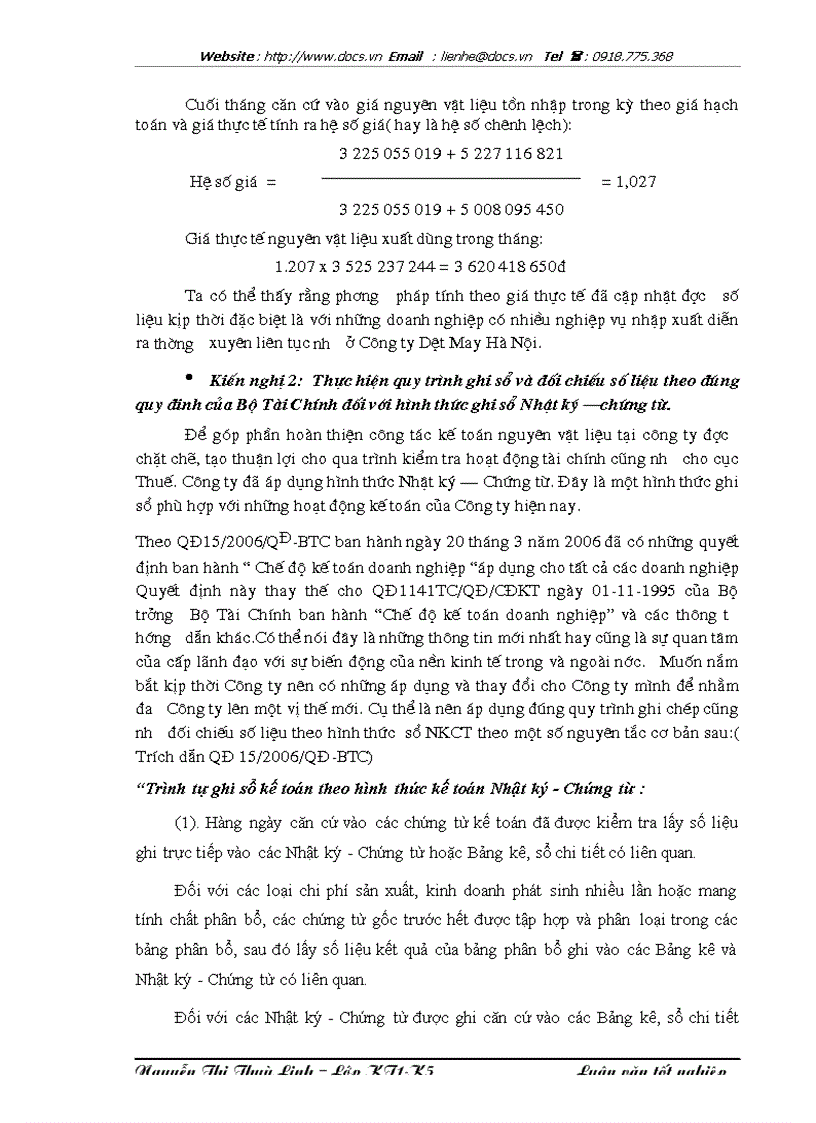 image for page Hoàn thiện công tác kế toán nguyên vật liệu tại Công ty Dệt May Hà Nội