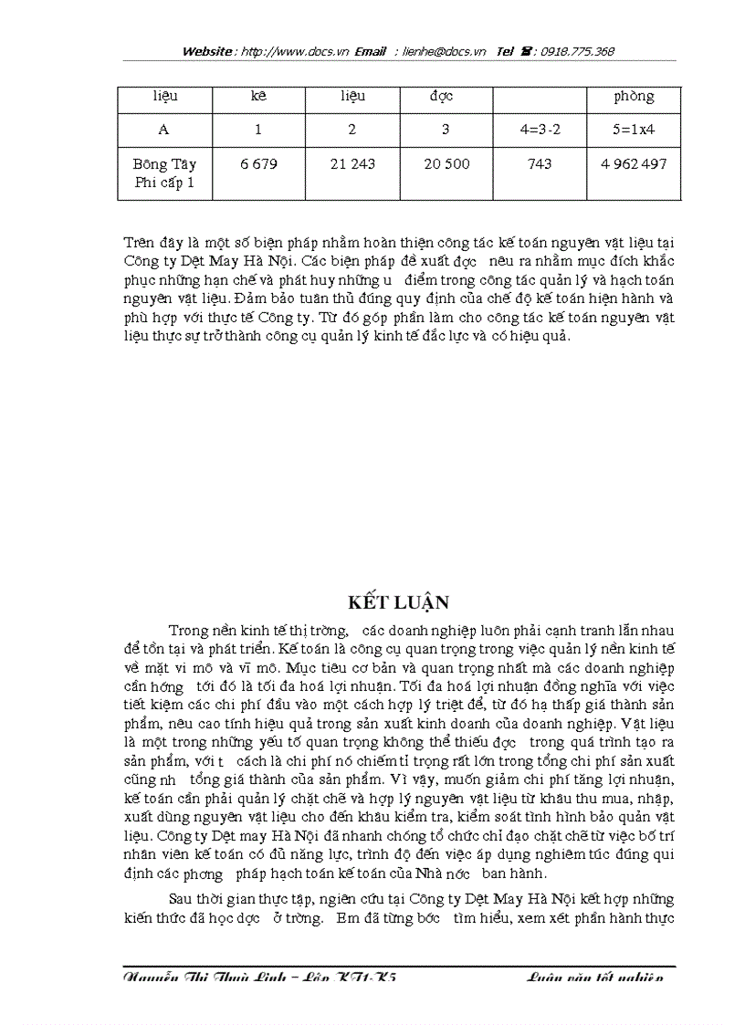 image for page Hoàn thiện công tác kế toán nguyên vật liệu tại Công ty Dệt May Hà Nội