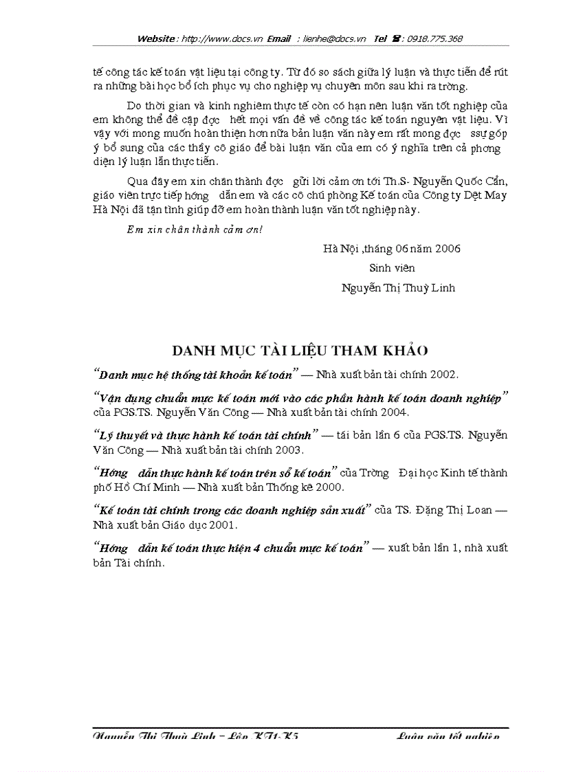 image for page Hoàn thiện công tác kế toán nguyên vật liệu tại Công ty Dệt May Hà Nội