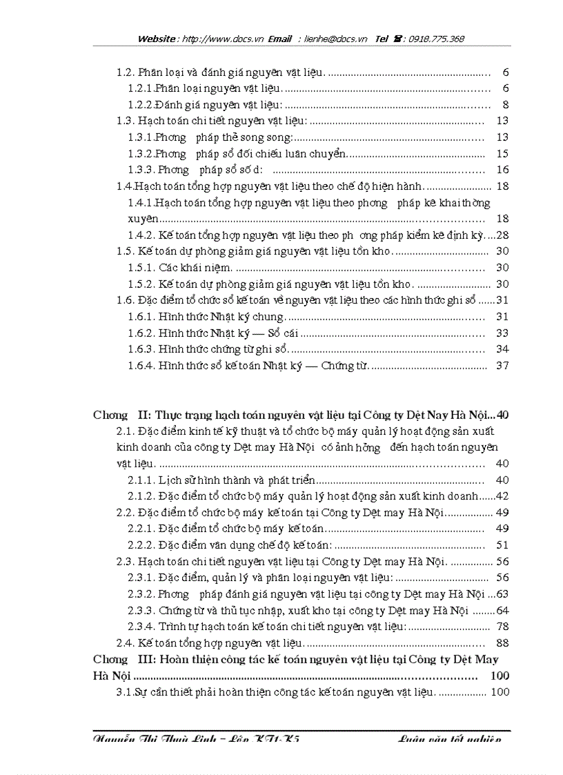 image for page Hoàn thiện công tác kế toán nguyên vật liệu tại Công ty Dệt May Hà Nội
