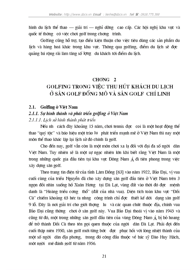 image for page Golfing với việc thu hút khách du lịch tại hai sân golf Đồng Mô và Chí Linh