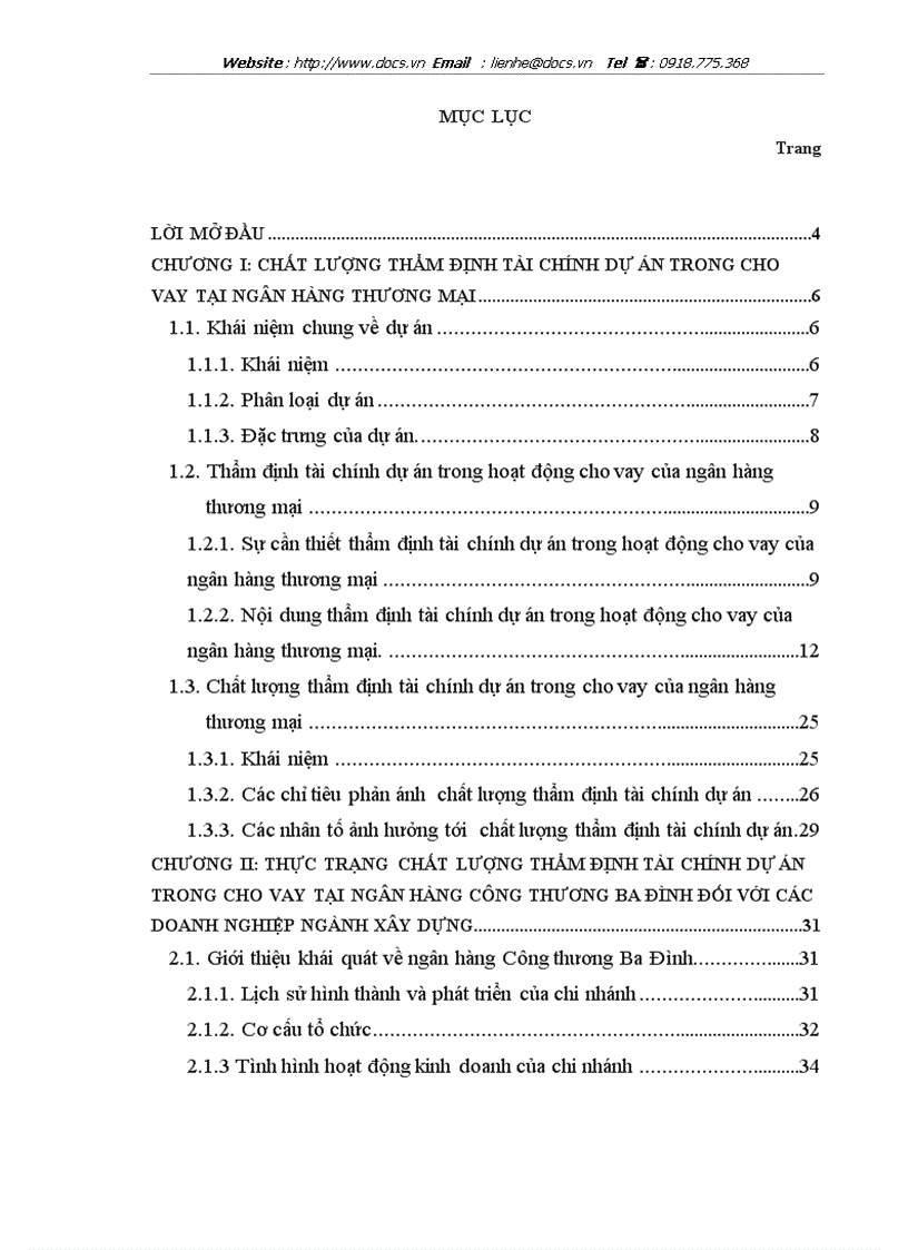 image for page Nâng cao chất lượng thẩm định tài chính dự án trong cho vay tại chi nhánh ngân hàng Công thương Ba Đình đối với các doanh nghiệp ngành xây dựng