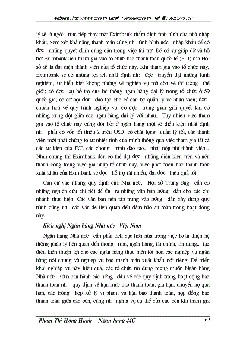 image for page Phát triển nghiệp vụ bao thanh toán xuất khẩu tại ngân hàng thương mại cổ phần xuất nhập khẩu Việt Nam chi nhánh Eximbank Hà Nộ