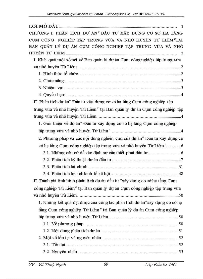 image for page Phân tích dự án đầu tư xây dựng cơ sở hạ tầng cụm công nghiệp tập trung vừa và nhỏ huyện Từ Liêm