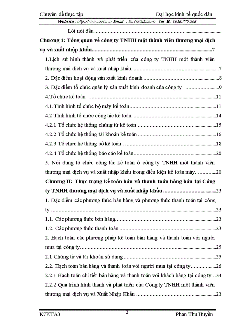 Kế toán nghiệp vụ bán và thanh toán hàng bán tại Công ty TNHH một thành viên Thương mại Dịch vụ và XNK