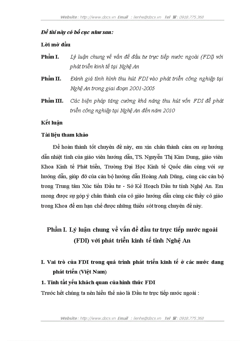 Tăng cường thu hút vốn đầu tư trực tiếp nước ngoài vào phát triển công nghiệp tại tỉnh Nghệ An đến năm 2010