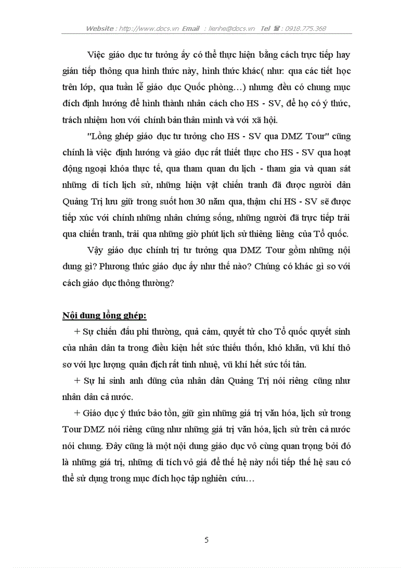 image for page Xây dựng DMZ Tour tại Quảng Trị với mục đích lồng ghép giáo dục tư tưởng cho học sinh sinh viên