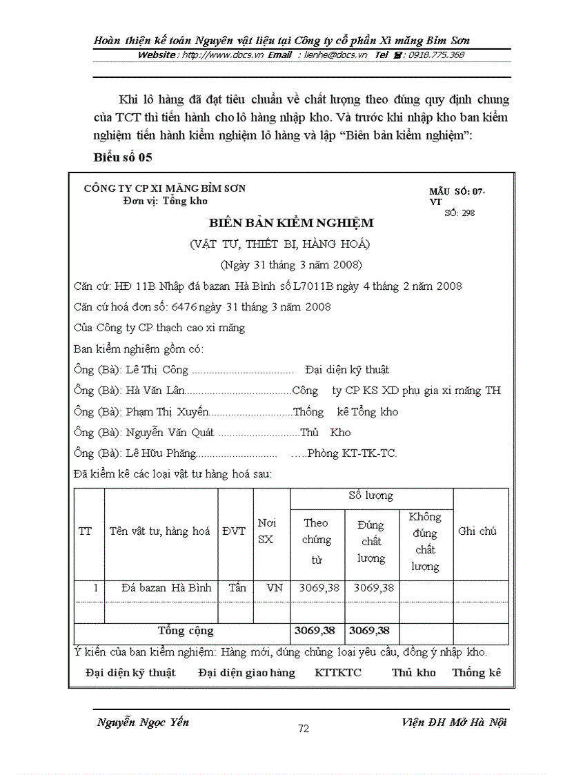image for page Hoàn thiện kế toán nguyên vật liệu tại Công ty Cổ phần xi măng Bỉm Sơn