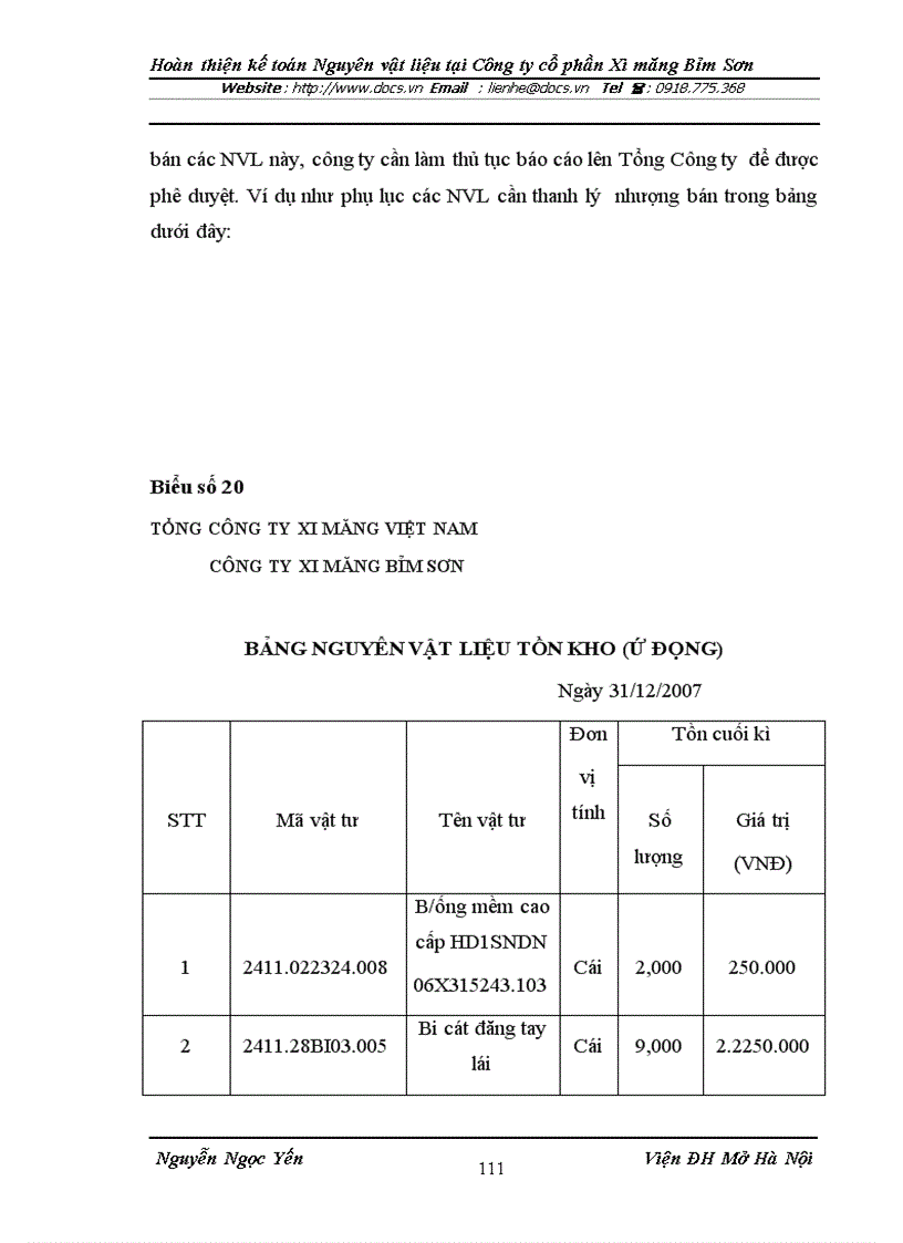 image for page Hoàn thiện kế toán nguyên vật liệu tại Công ty Cổ phần xi măng Bỉm Sơn