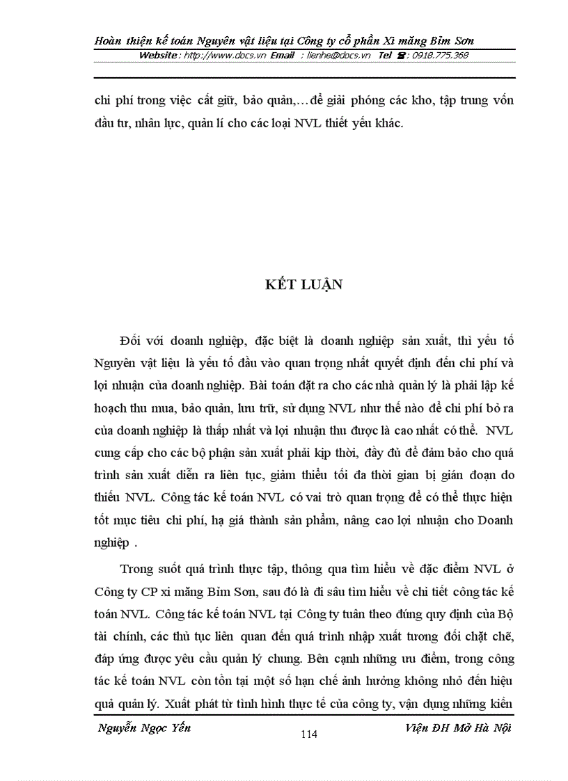 image for page Hoàn thiện kế toán nguyên vật liệu tại Công ty Cổ phần xi măng Bỉm Sơn
