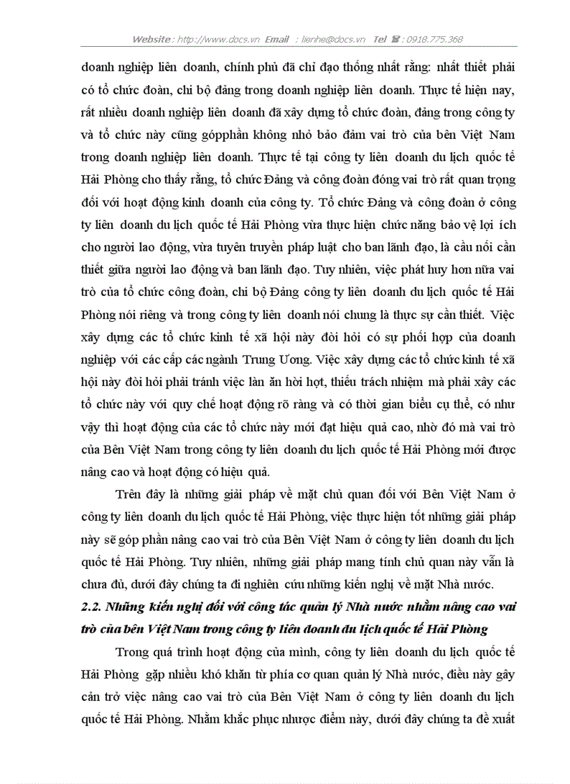 image for page Vai trò của Bên Việt Nam ở công ty Liên doanh du lịch Quốc tế Hải Phòng thực trạng bài học và giải pháp