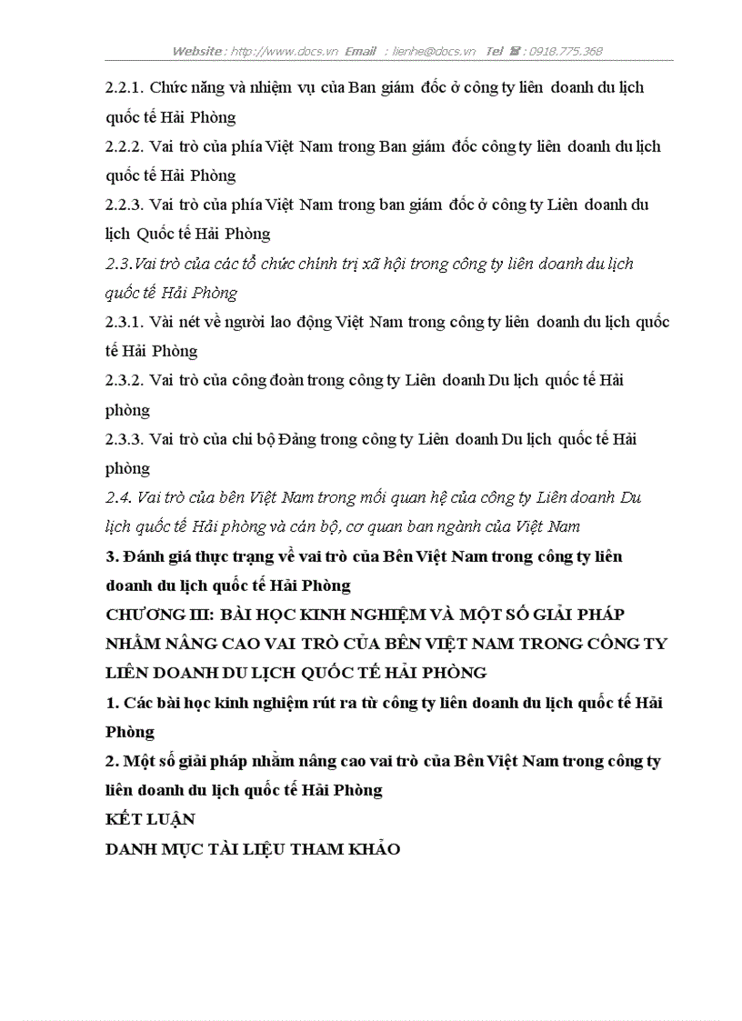 image for page Vai trò của Bên Việt Nam ở công ty Liên doanh du lịch Quốc tế Hải Phòng thực trạng bài học và giải pháp