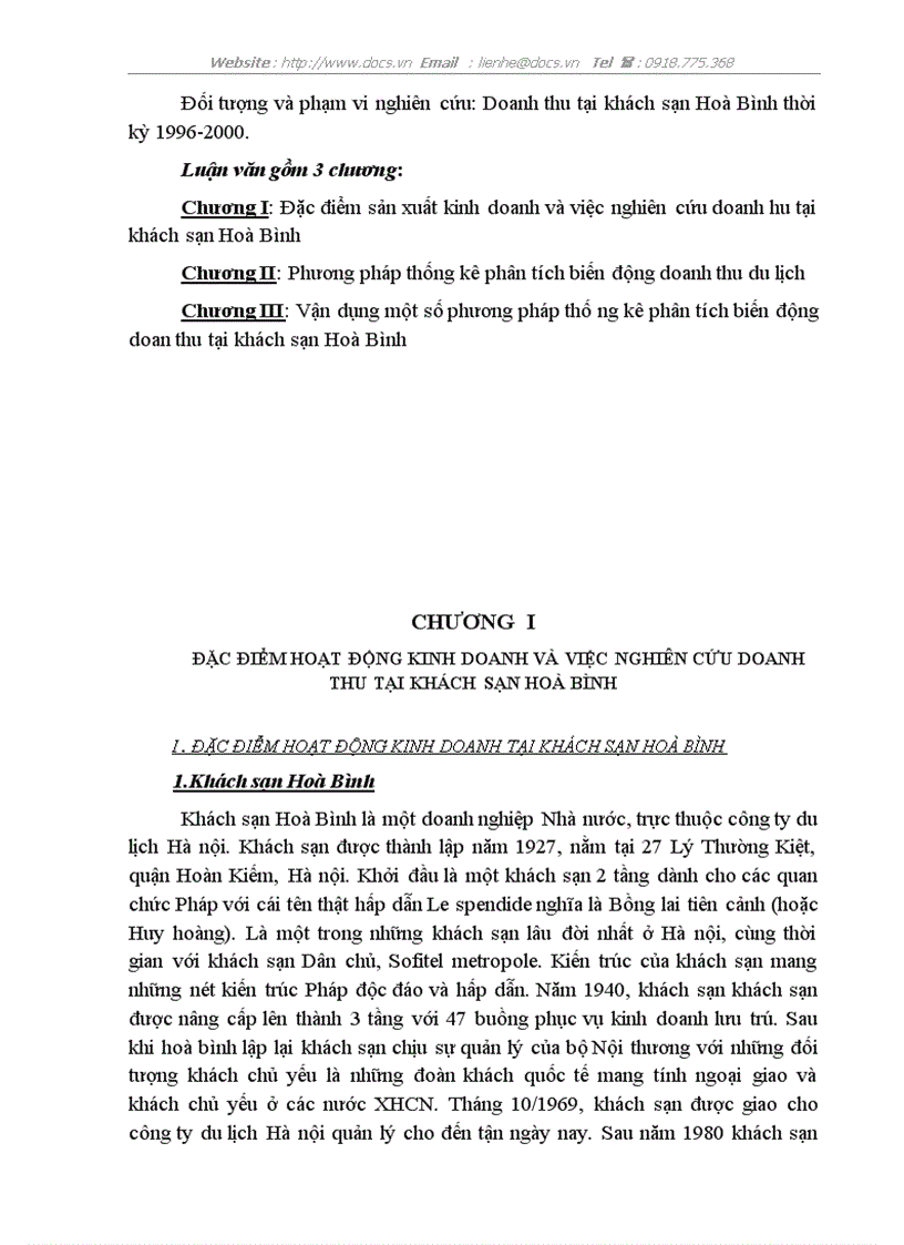 image for page Vận dụng một số phương pháp thống kê phân tích biến động doanh thu tại khách sạn Hoà Bình