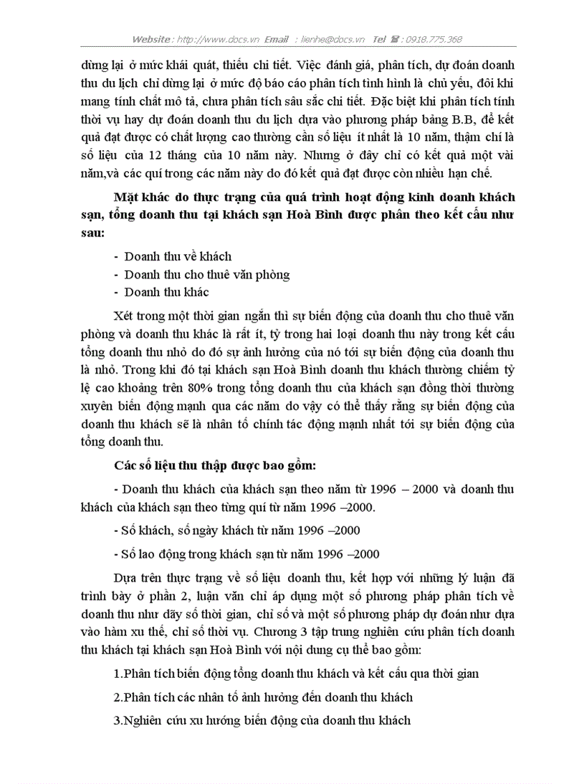 image for page Vận dụng một số phương pháp thống kê phân tích biến động doanh thu tại khách sạn Hoà Bình