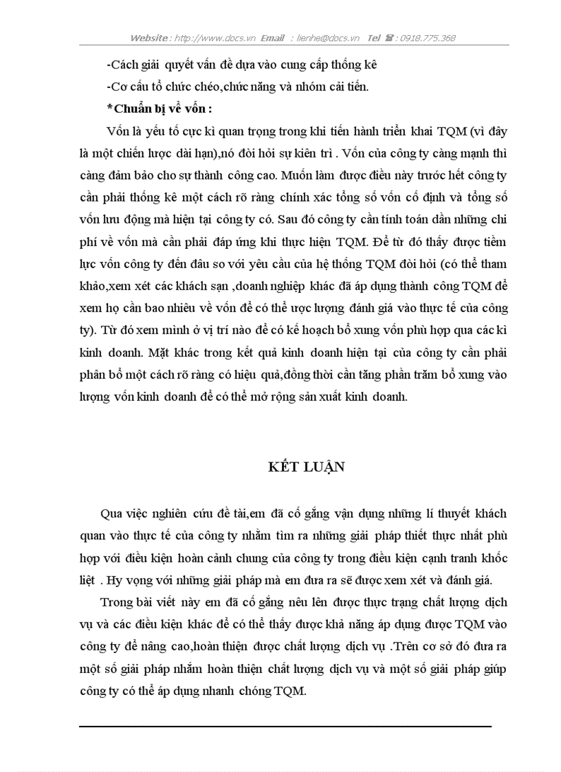 image for page Một số kiến nghị hoàn nhằm thiện chất lượng dịch vụ và tiến tới áp dụng hệ thống TQM tại công ty khách sạn du lịch Kim Liên
