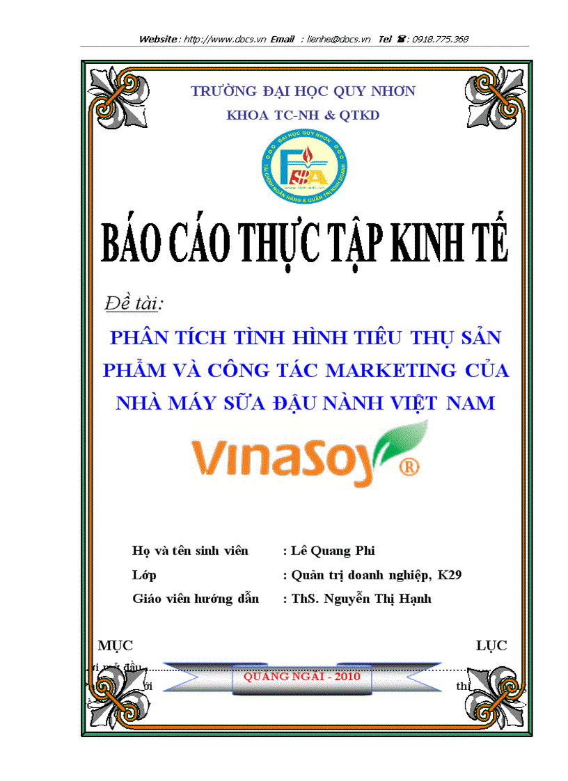 Phân tích tình hình tiêu thụ sản phẩm và công tác marketing của Nhà Máy Sữa Đậu Nành Việt Nam VinaSoy