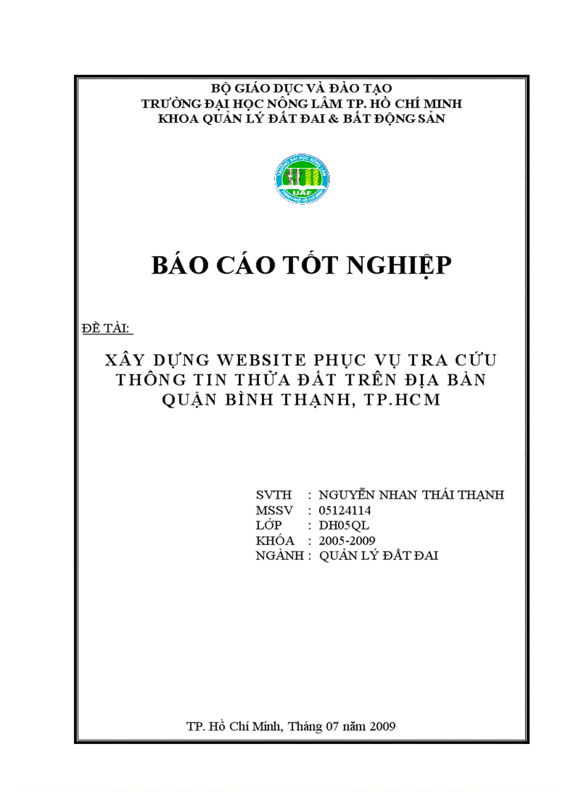 image for page Xây dựng Website phục vụ tra cứu thông tin thửa đất trên địa bàn quận Bình Thạnh TPHCM