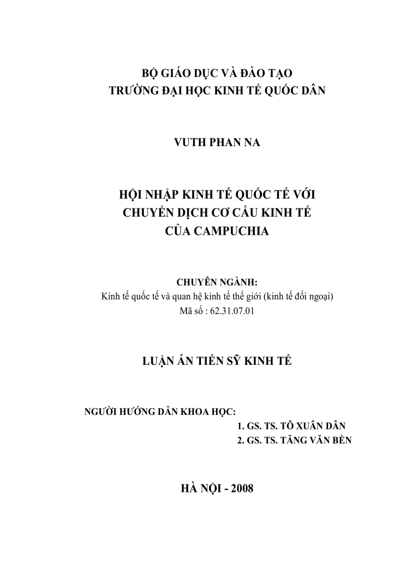 Hội nhập kinh tế quốc tế với chuyển dịch cơ cấu kinh tế của Campuchia