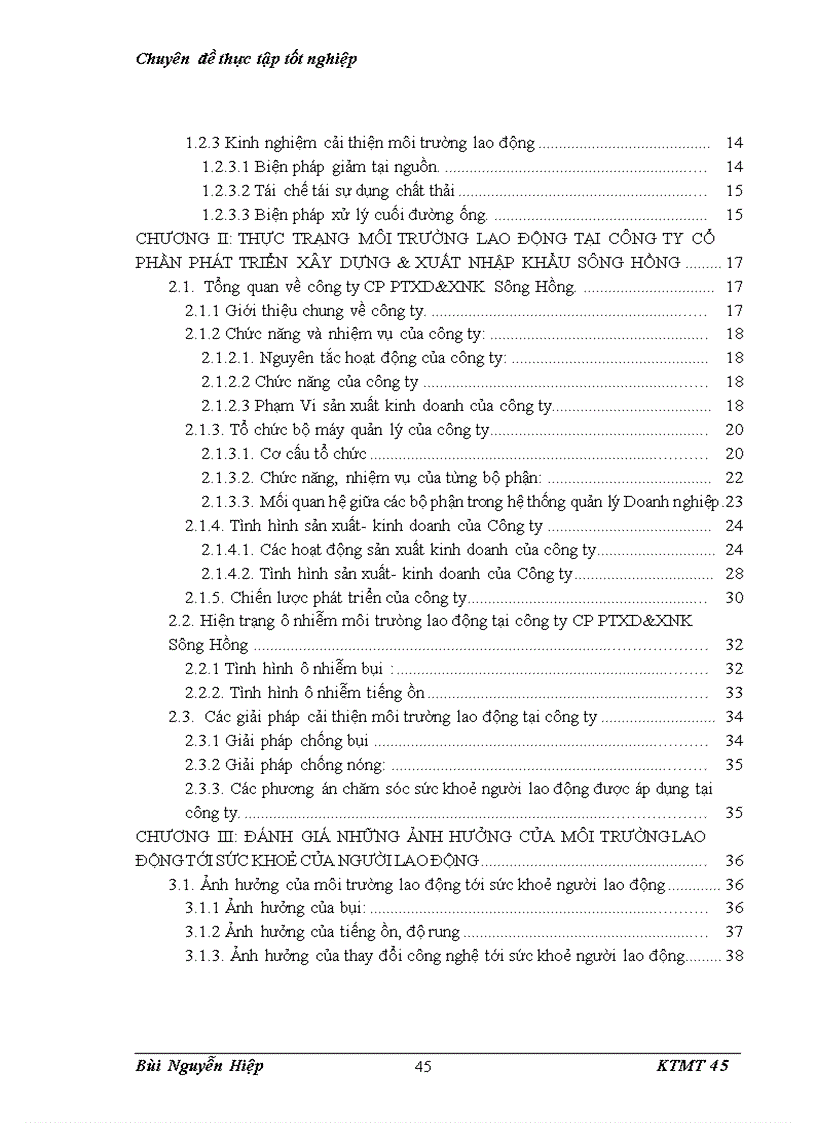 image for page Bước đầu nghiên cứu môi trường lao động và ảnh hưởng của nó tới sức khoẻ người lao động tại công ty CP PTXD XNK Sông Hồng