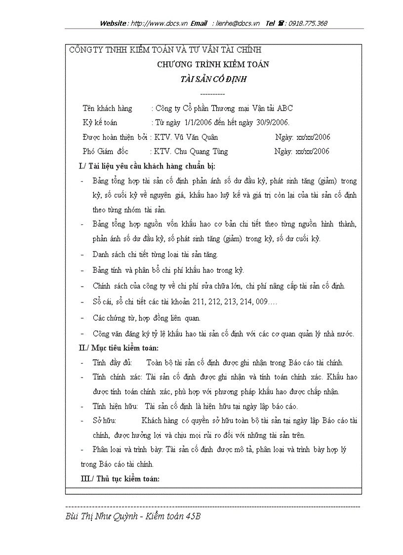 image for page Hoàn thiện quy trình kiểm toán tài sản cố định và khấu hao tài sản cố định trong kiểm toán tài chính do Công ty TNHH Kiểm toán và Tư vấn Tài chính thự