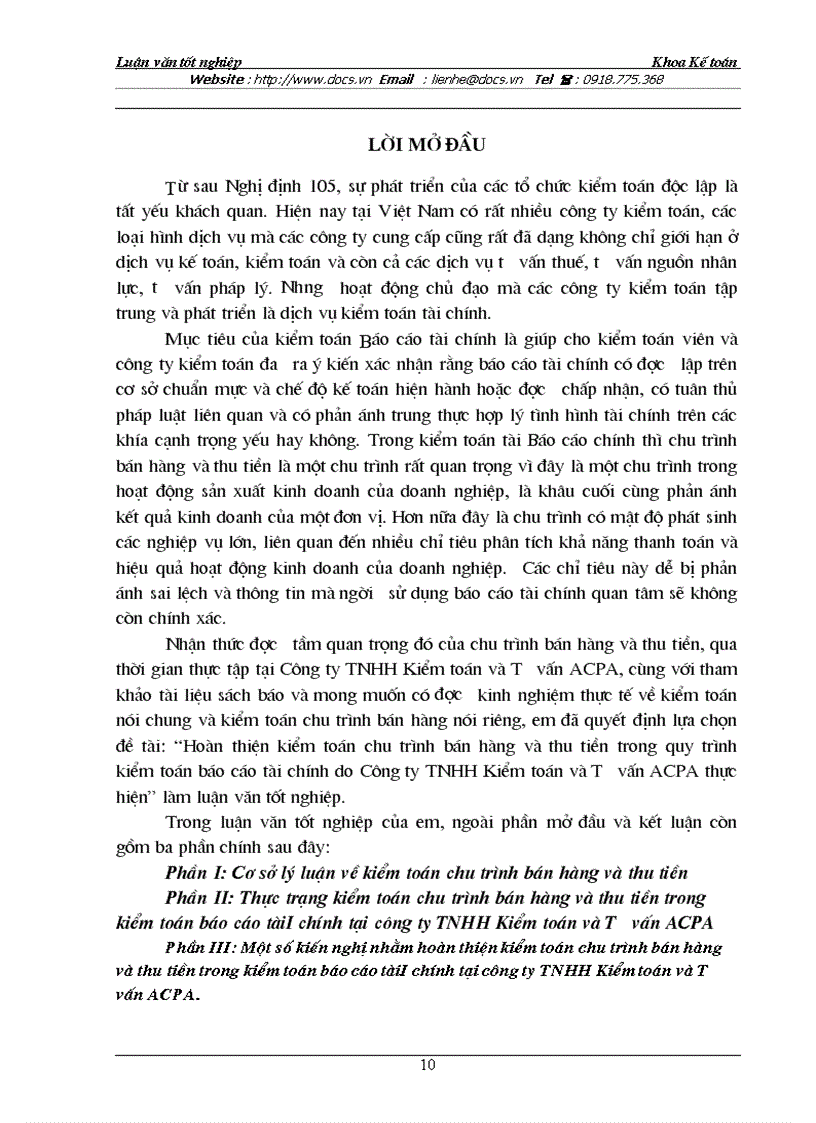 image for page Hoàn thiện kiểm toán chu trình bán hàng và thu tiền trong quy trình kiểm toán báo cáo tài chính do Công ty TNHH Kiểm toán và Tư vấn ACPA thực hiện