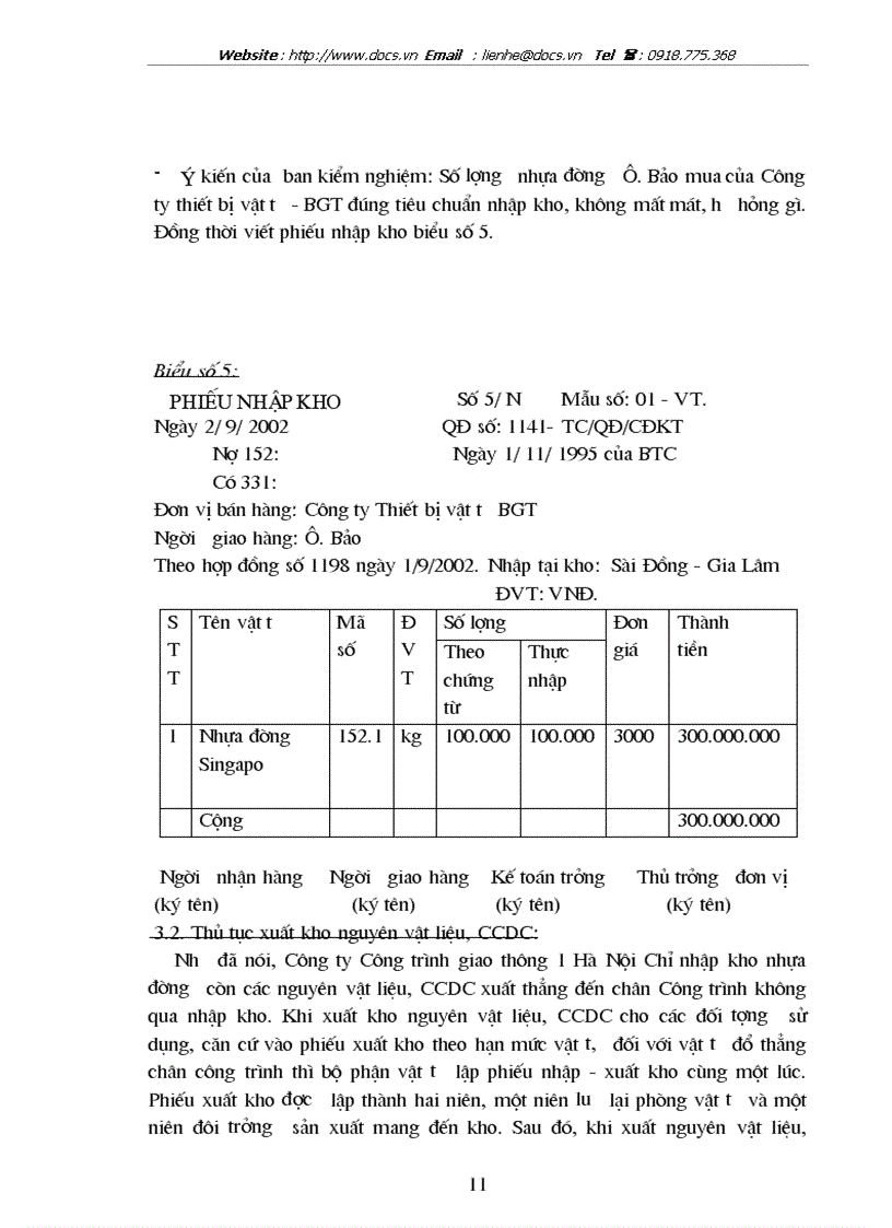 image for page Tổ chức công tác kế toán nguyên vật liệu công cụ dụng cụ ở Công ty công trình giao thông 1 HN