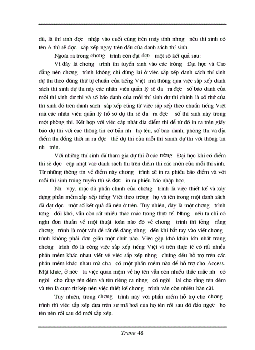 image for page Thiết kế và xây dựng phần mềm sắp xếp tiếng việt theo trường họ tên hỗ trợ cho việc tuyển sinh Đại học Cao đẳng