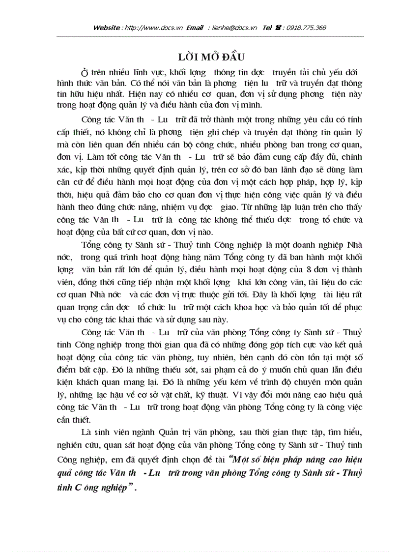 image for page 1số biện pháp nâng cao hiệu quả công tác Văn thư Lưu trữ trong văn phòng Tổng Công ty Sành sứ Thuỷ tinh Công nghiệp