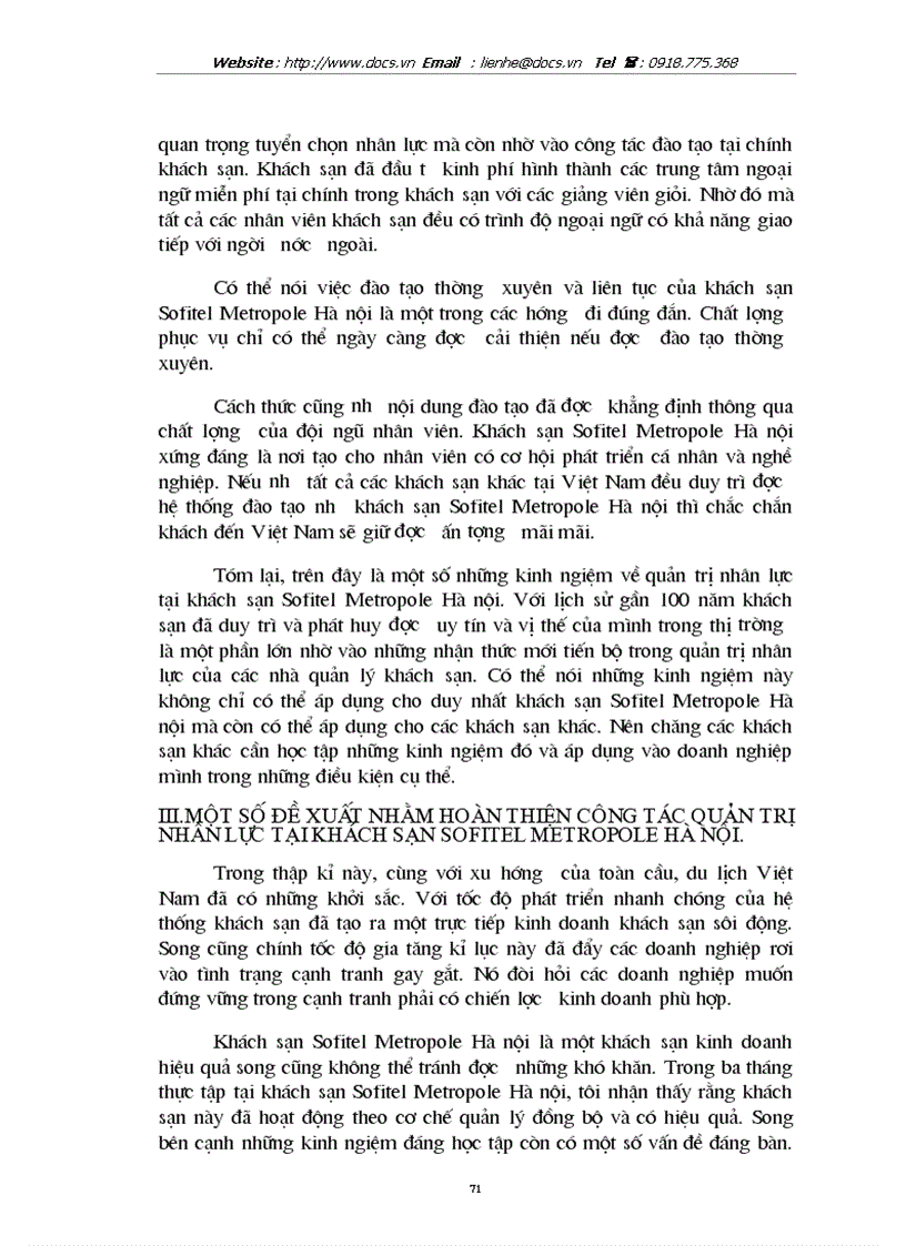 image for page Vấn đề quản trị nhân lực tại khách sạn Sofitel Metropole Hà nội kinh ngiệm và một số đề xuất