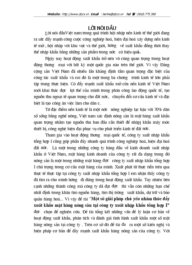image for page 1số giải pháp chủ yếu nhằm thúc đẩy xuất khẩu mặt hàng nông sản tại Công ty XNK tổng hợp