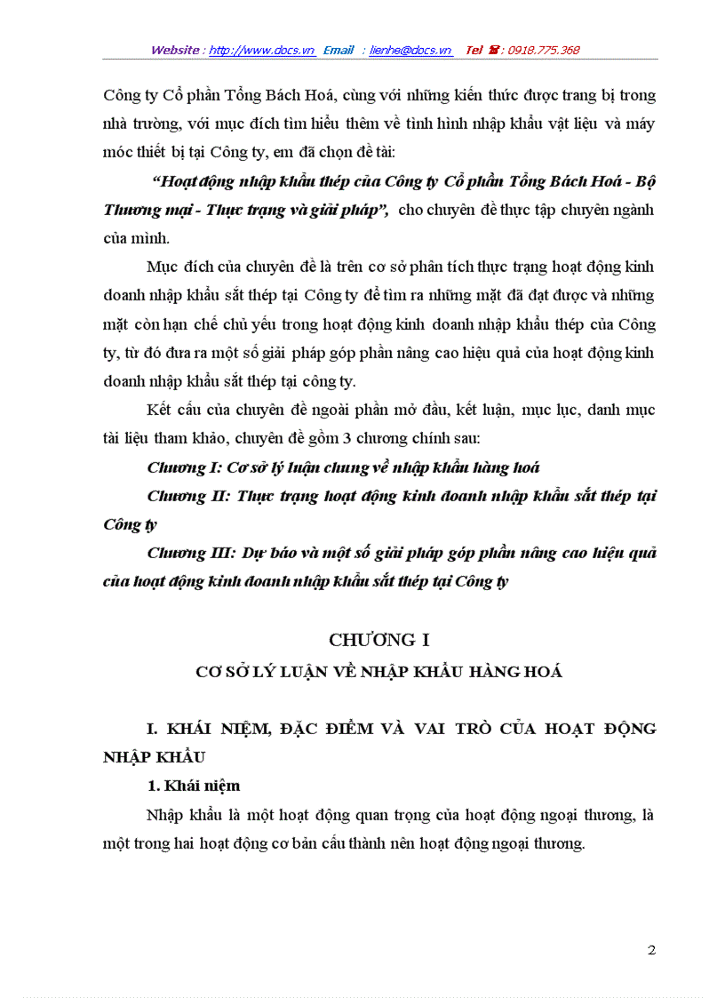 image for page Hoạt động nhập khẩu thép của Công ty Cổ phần Tổng Bách Hoá Bộ Thương mại Thực trạng và giải pháp