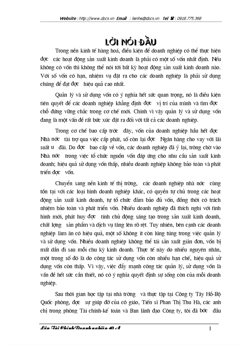 image for page Giải pháp nâng cao hiệu quả sử dụng vốn tại Công ty Tây Hồ Bộ Quốc phòng