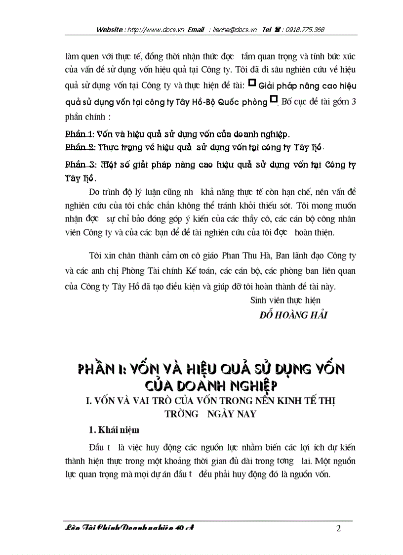 image for page Giải pháp nâng cao hiệu quả sử dụng vốn tại Công ty Tây Hồ Bộ Quốc phòng