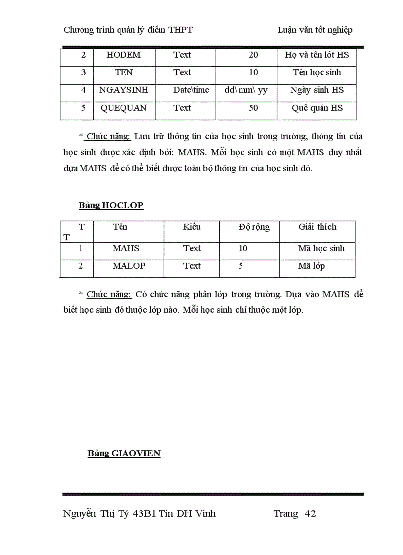 image for page Thiết kế chương trình quản lý điểm THPT