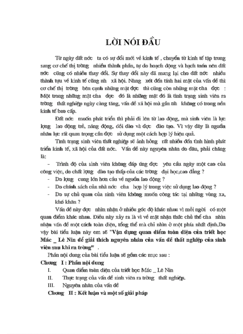image for page Vận dụng quan điểm toàn diện của triết học Mác Lê Nin để giải thích nguyên nhân của vấn đề thất nghiệp của sinh viên sau khi ra trường