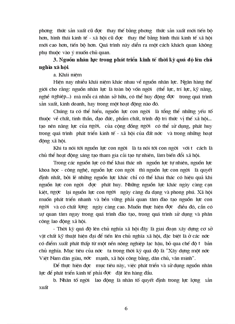 Việc phát triển và sử dụng nguồn nhân lực để phát triển kinh tế trong thời kỳ quá độ lên chủ nghĩa xã hộ