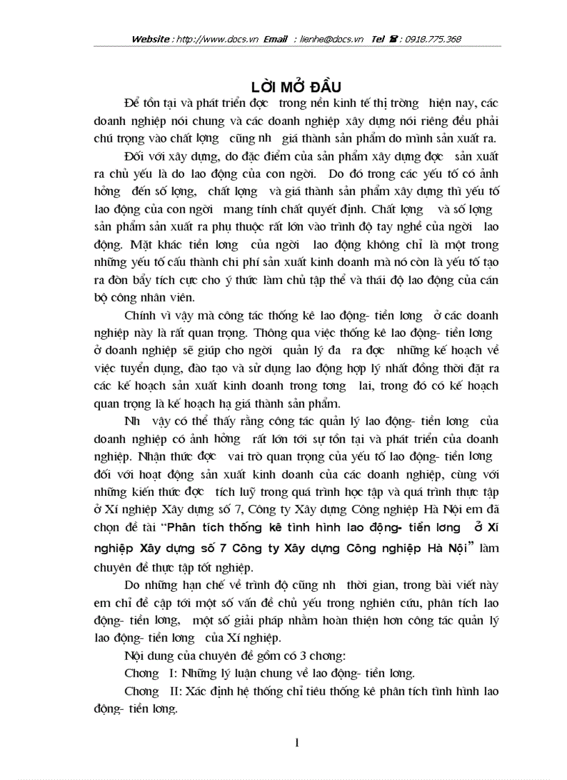 Phân tích thống kê tình hình lao động tiền lương ở Xí nghiệp Xây dựng số 7 Công ty Xây dựng Công nghiệp Hà Nội
