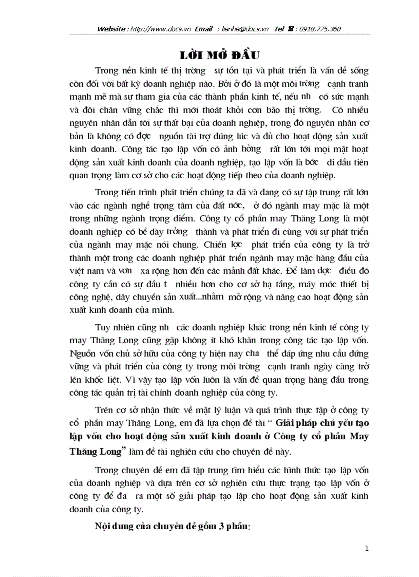 image for page Giải pháp chủ yếu tạo lập vốn cho hoạt động sản xuất kinh doanh ở Công ty cổ phần May Thăng Long