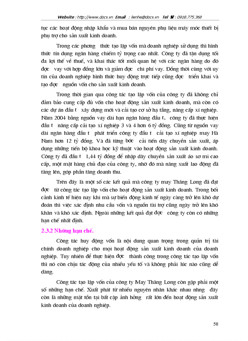image for page Giải pháp chủ yếu tạo lập vốn cho hoạt động sản xuất kinh doanh ở Công ty cổ phần May Thăng Long