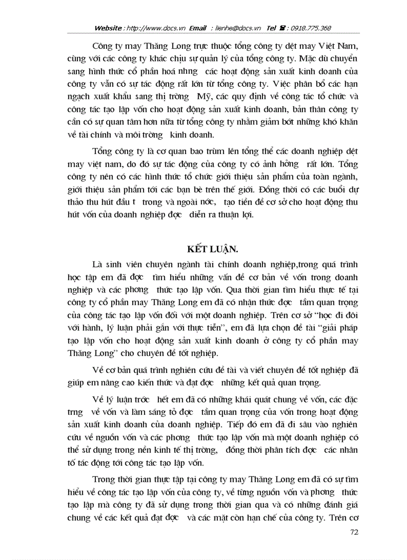 image for page Giải pháp chủ yếu tạo lập vốn cho hoạt động sản xuất kinh doanh ở Công ty cổ phần May Thăng Long