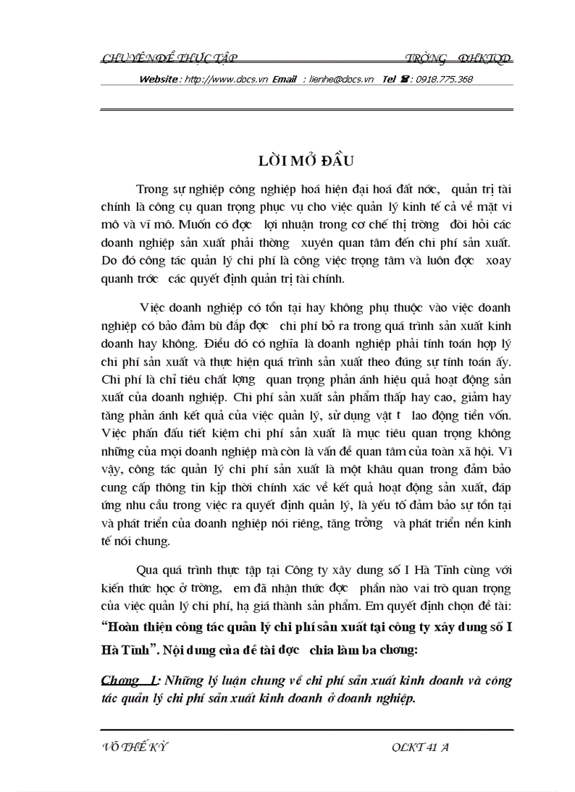 image for page Công tác quản lý chi phí sản xuất tạI CÔNG TY Xây dựng số I hà tĩnh