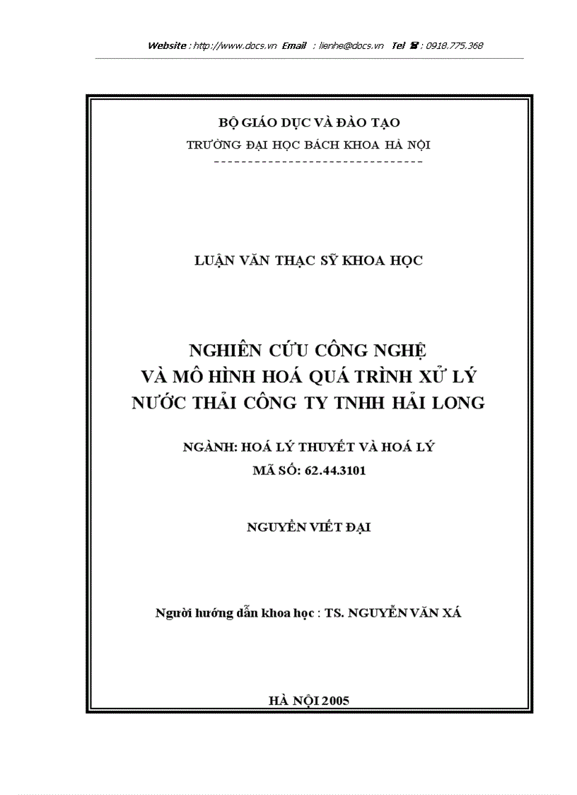 Nghiấn cứu cễng nghệ và mễ hènh hoá quá trènh xử lí nước thải cễng ty tnhh hải long