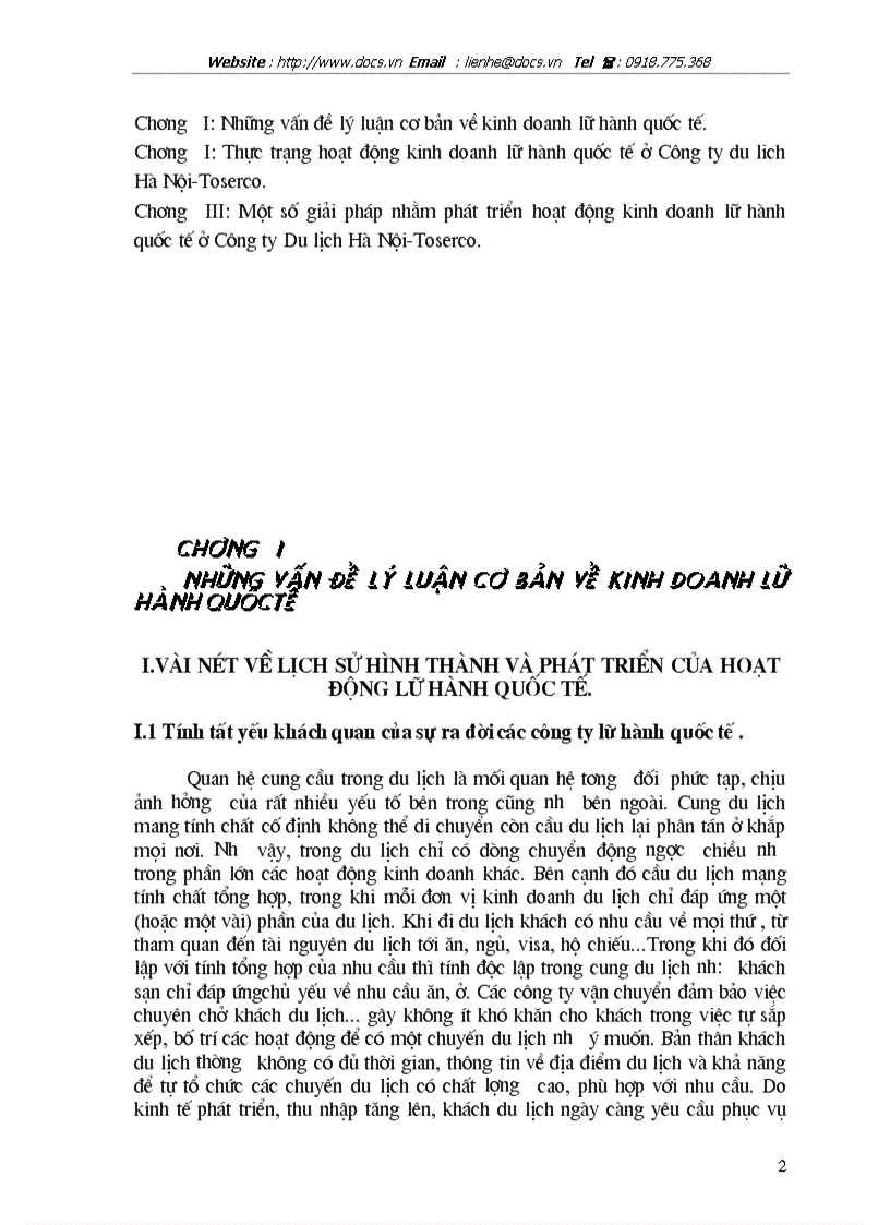 Một số giải pháp nhằm phát triển hoạt động kinh doanh lữ hành quốc tế tại Công ty Du lịch Hà Nội Toserco