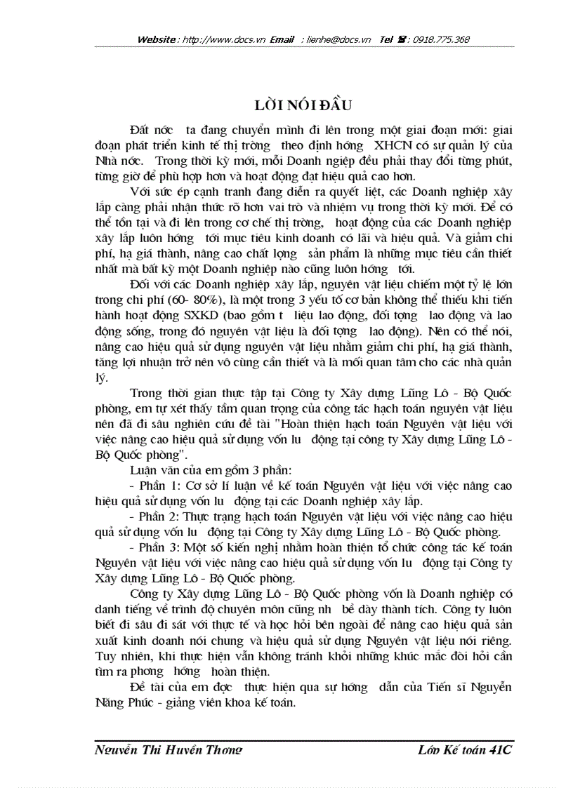 image for page Hoàn thiện hạch toán Nguyên vật liệu với việc nâng cao hiệu quả sử dụng vốn lưu động tại công ty Xây dựng Lũng Lô Bộ Quốc phòng