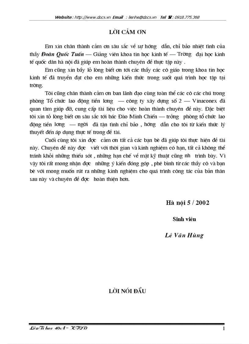 image for page Ứng dụng tin học trong công tác quản lý Lao động tiền lương tại công ty xây dựng số 2 Vinaconex