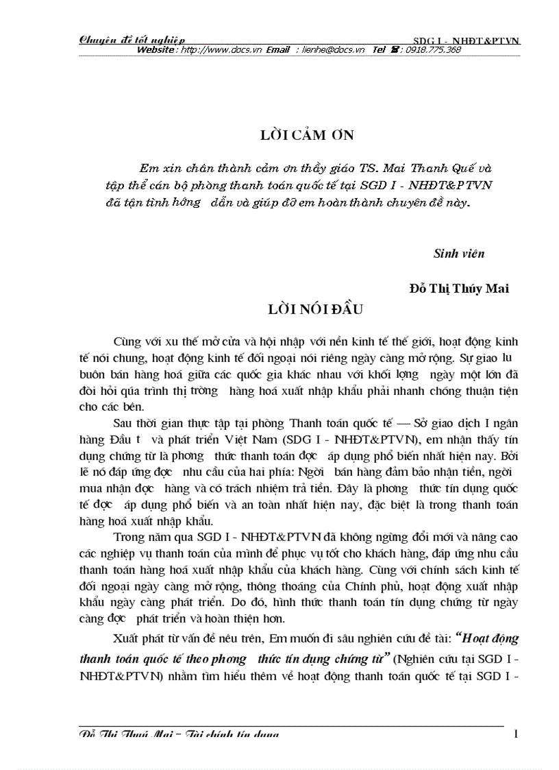 image for page Giải pháp mở rộng hoạt động thanh toán tín dụng chứng từ tại Sở GDI Ngân hàng ĐT PTVN và một số kiến nghị